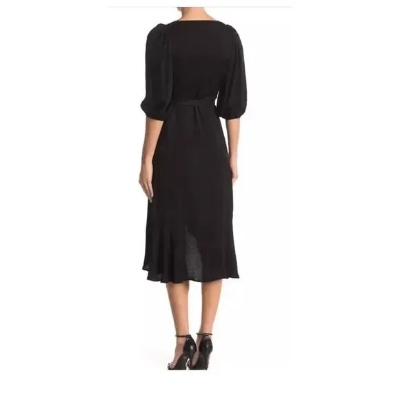 Good American Black Cheetah Print Wrap Dress Romantic Flirty Size 3 (L) - Picture 2 of 10